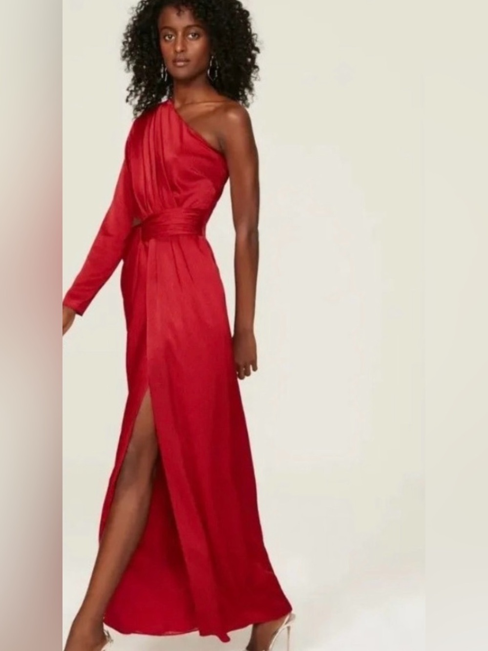 Monique Lhuillier One Shoulder Satin Gown - Red - Size 4